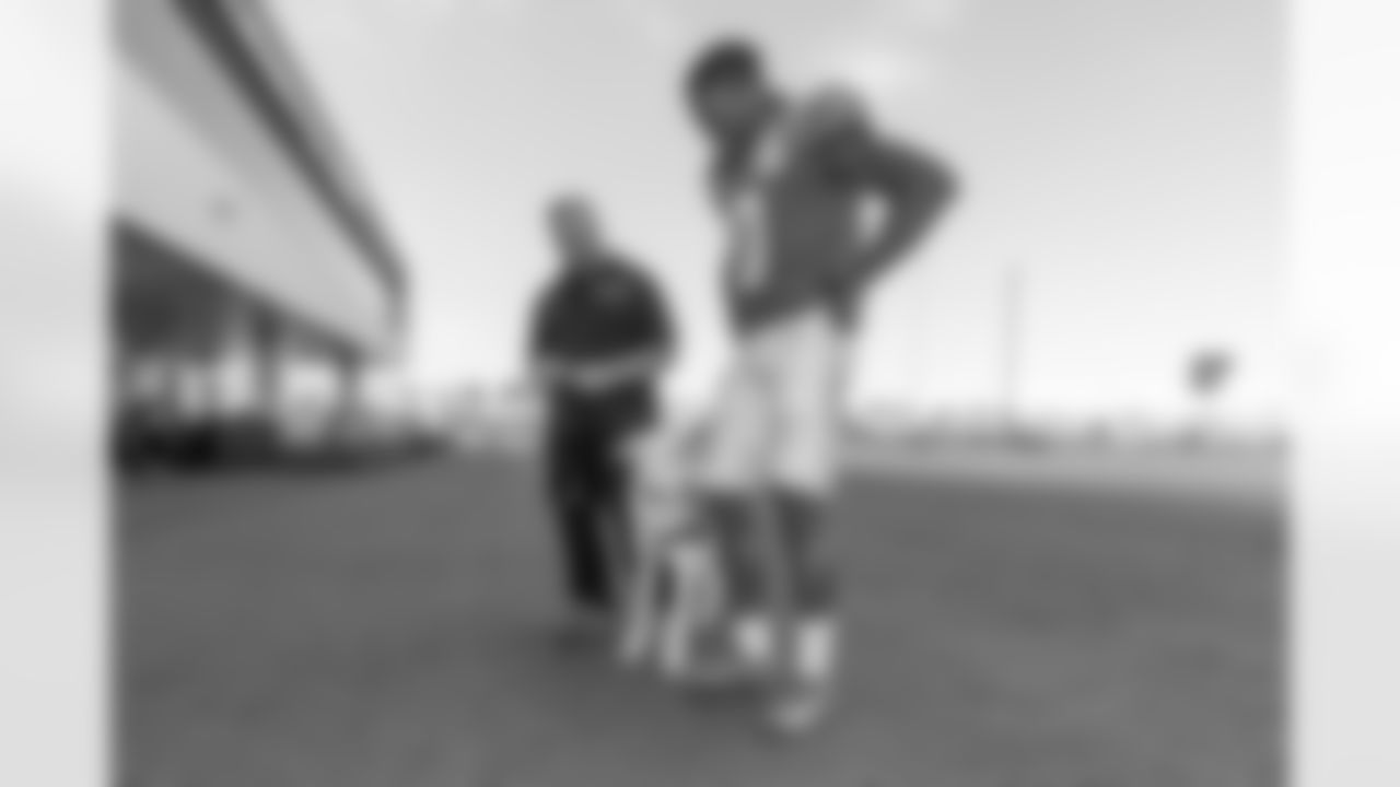 The Los Angeles Chargers service dog, Zeus, is photographed on Wednesday, September 24, 2025 at The Bolt in El Segundo, CA.