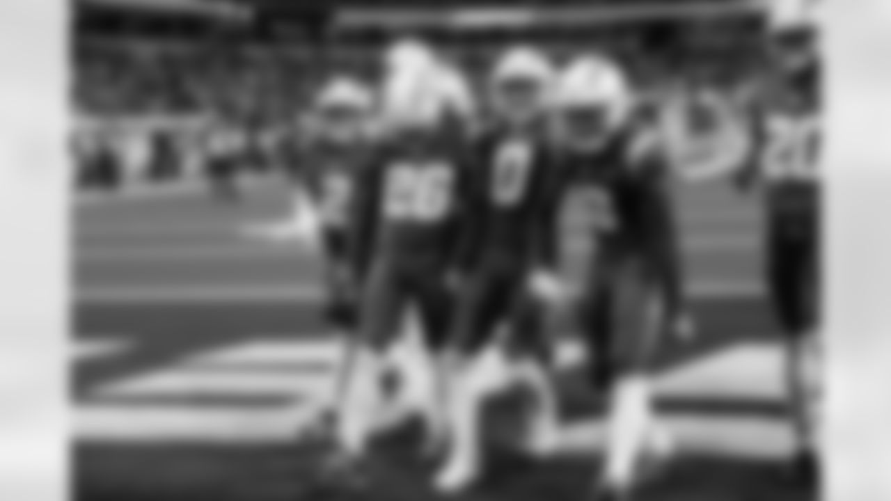 CB Donte Jackson (26), LB Daiyan Henley (0) and S Derwin James Jr. (3)