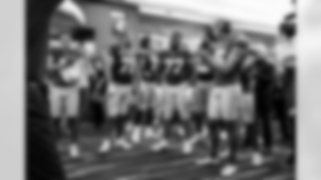 C Bradley Bozeman (75), G Zion Johnson (77) and P JK Scott (16)