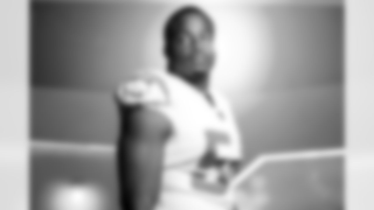 Los Angeles Chargers players pose for photos at the team's annual Media Day on Monday, June 9, 2025 at The Bolt in El Segundo, CA.