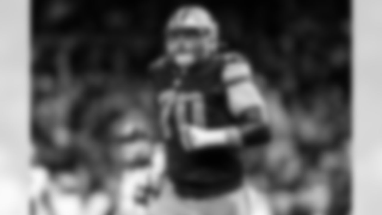 New Orleans Saints offensive tackle Trevor Penning (70) runs during an NFL football game against the Denver Broncos, Thursday, Oct. 17, 2024, in New Orleans. (Michael Owens via AP)