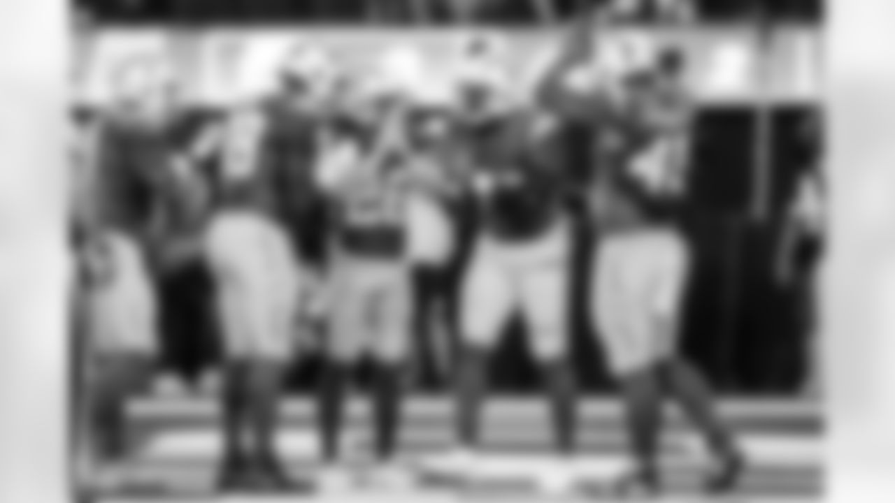 OLB Odafe Oweh (98), CB Donte Jackson (26), OLB Khalil Mack (52) and OLB Tuli Tuipulotu (45)