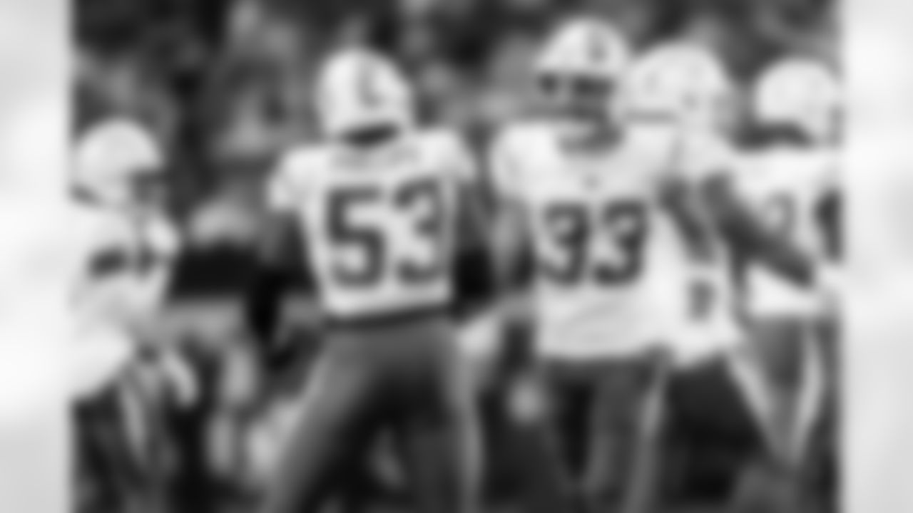 LB Del'Shawn Phillips (53) and DB Deane Leonard (33)