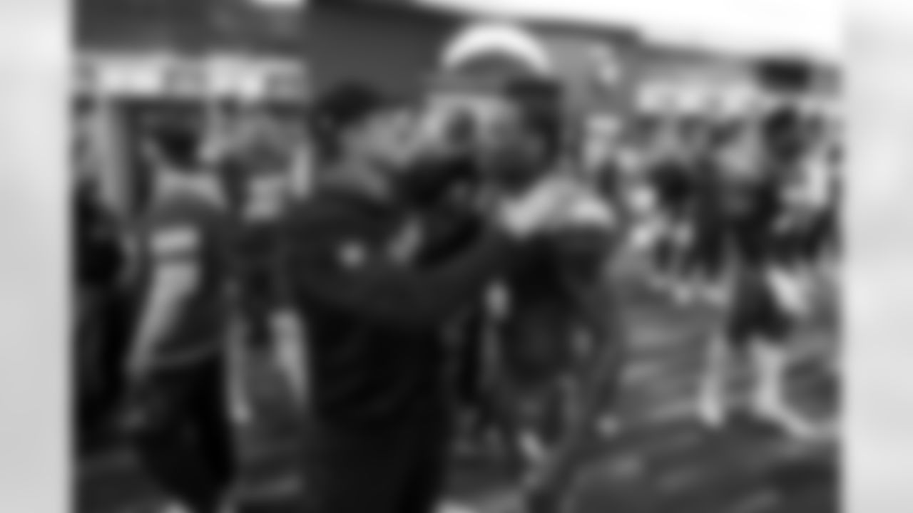 Head Coach Jim Harbaugh and S Derwin James Jr. (3)