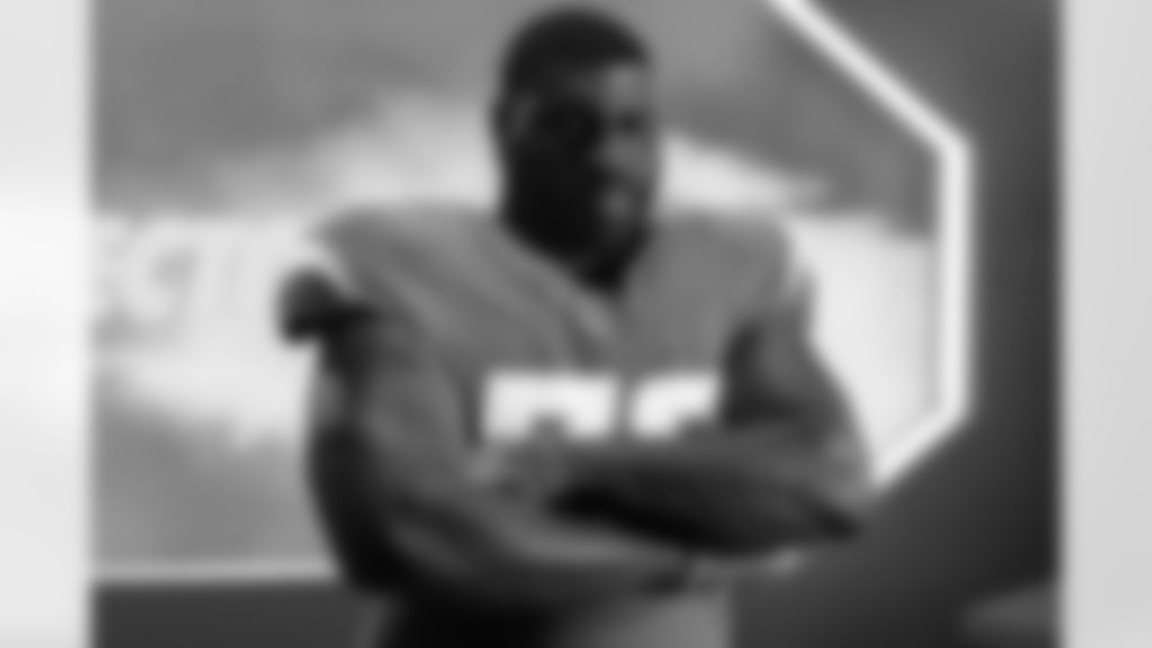 Los Angeles Chargers players pose for photos at the team's annual Media Day on Monday, June 9, 2025 at The Bolt in El Segundo, CA.