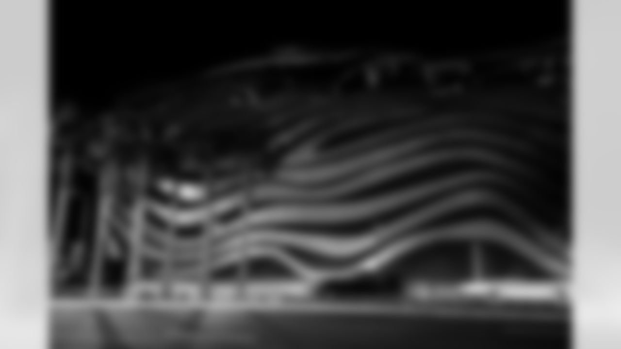 Petersen Automotive Museum is lit up for the Los Angeles Chargers on Thursday, January 8, 2026 in Los Angeles, CA.