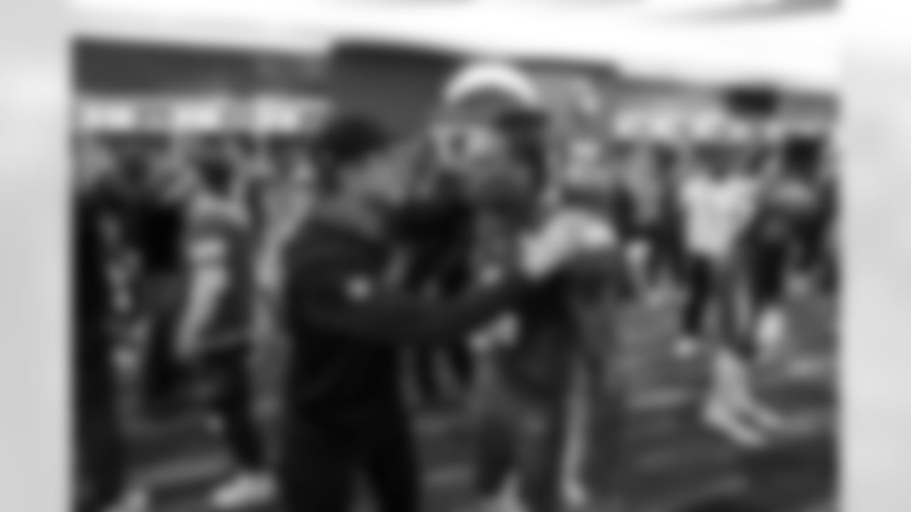 Head Coach Jim Harbaugh and S Derwin James Jr. (3)