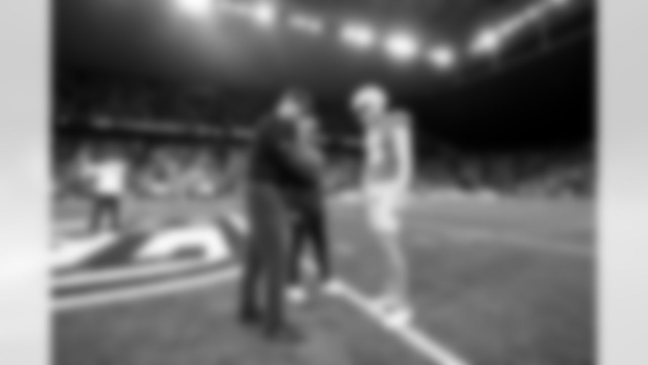 Head Coach Jim Harbaugh, Special Teams Coordinator Ryan Ficken and P JK Scott (16)