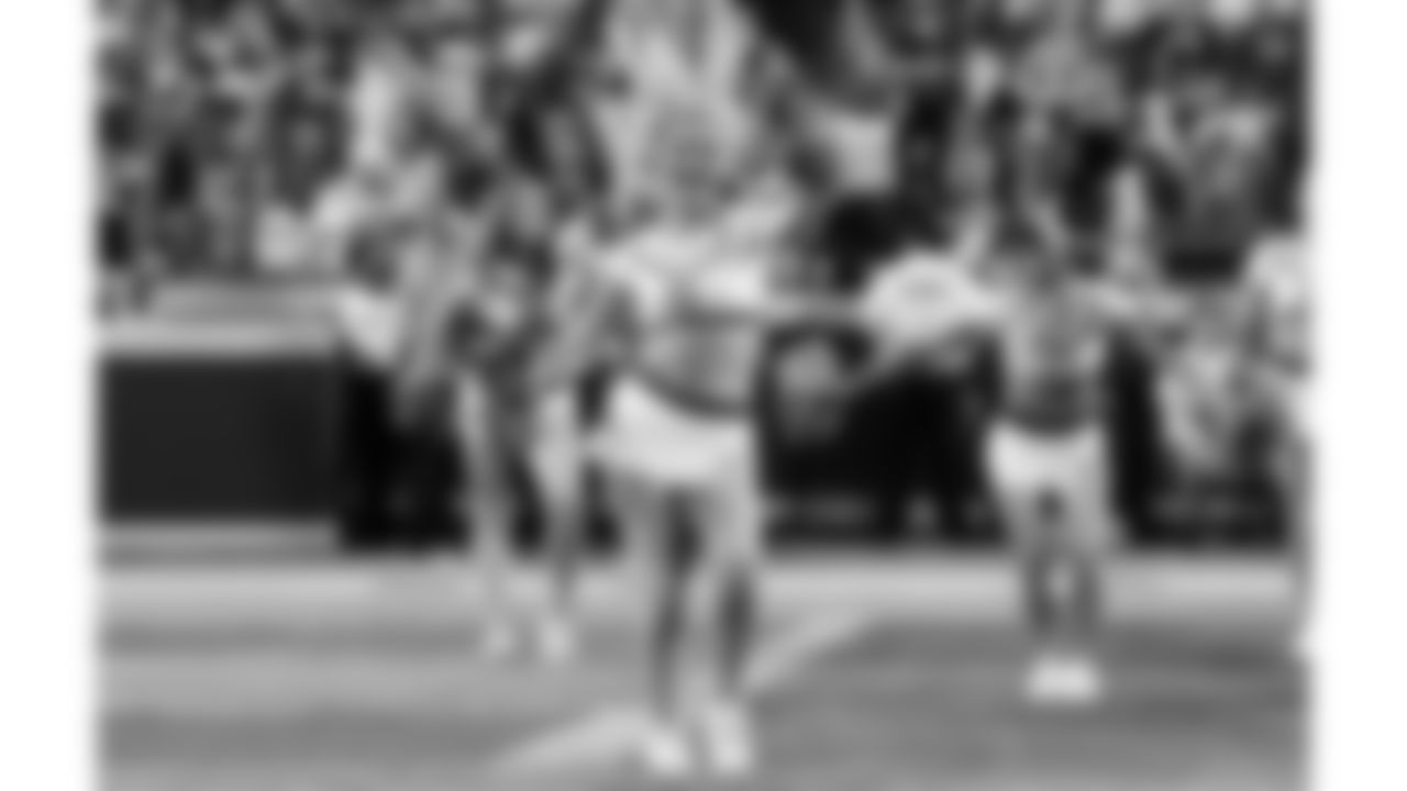 A Kansas City Chiefs Cheerleader during the week 6 NFL football game against the Detroit Lions, Sunday, October 12, 2025 in Kansas City, MO.