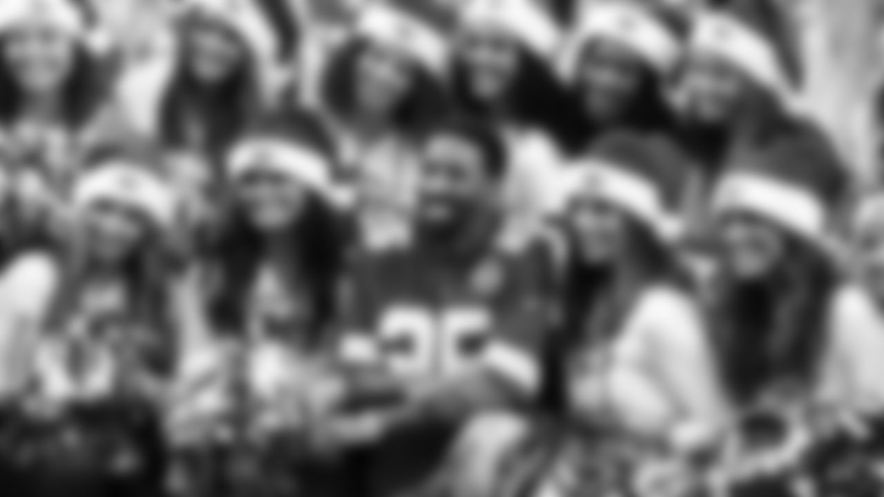 The Kansas City Chiefs Cheerleaders and Entertainment teams prior to a week 17 NFL Football game against the Denver Broncos on December 25, 2025 in Kansas City, MO.