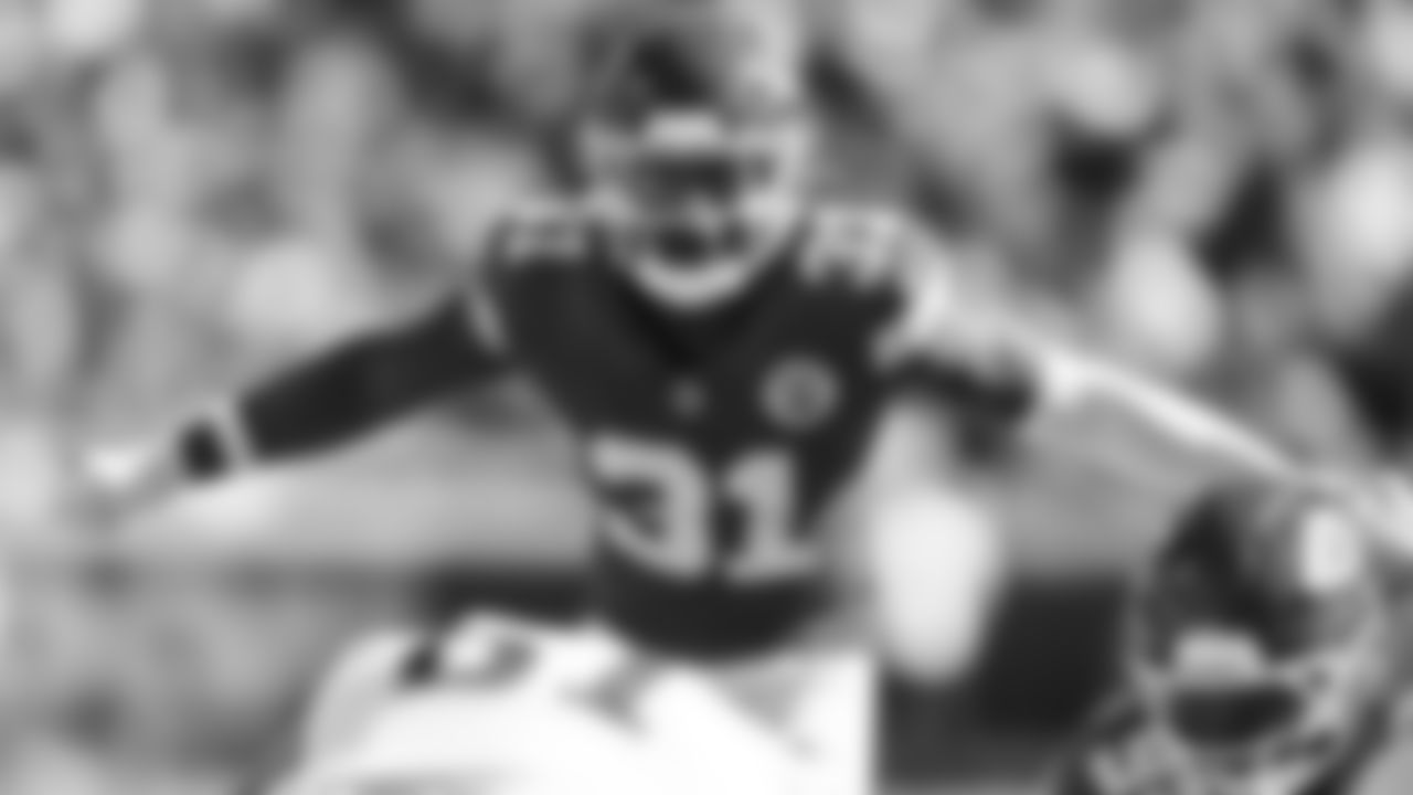 Kansas City Chiefs linebacker Jeffrey Bassa (31) in position during a week 7 NFL Football game against the Las Vegas Raiders on Sunday, October 19, 2025 in Kansas City, MO.