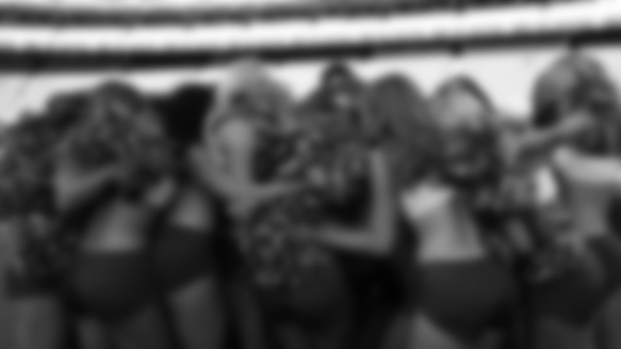 Kansas City Chiefs Cheerleaders and a Crucial Catch guest Sabrina prior to the week 6 NFL football game against the Detroit Lions, Sunday, October 12, 2025 in Kansas City, MO.