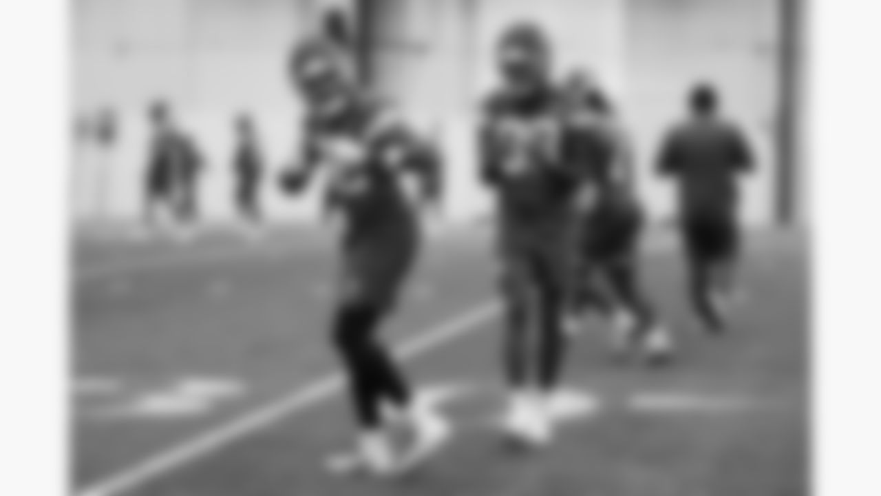 Kansas City Chiefs wide receiver Jimmy Holiday (82) and wide receiver Jason Brownlee (89) during a week 18 practice on Friday, January 2, 2026 in Kansas City, MO.