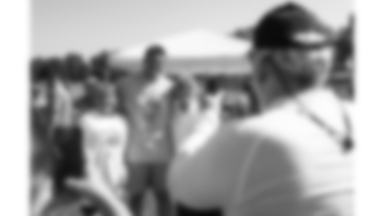 Kansas City Chiefs defensive end George Karlaftis (56) held a youth football camp for military children at Fort Leavenworth, Kansas on Monday, July 14, 2025.