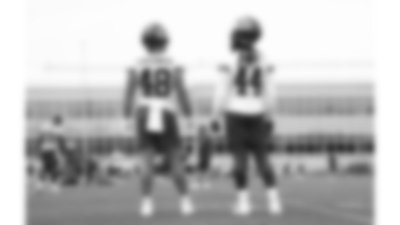 Kansas City Chiefs linebacker Cole Christiansen (48) and linebacker Cam Jones (44) practice during phase 3 of OTAs on Thursday June 12, 2025 in Kansas City, MO.
