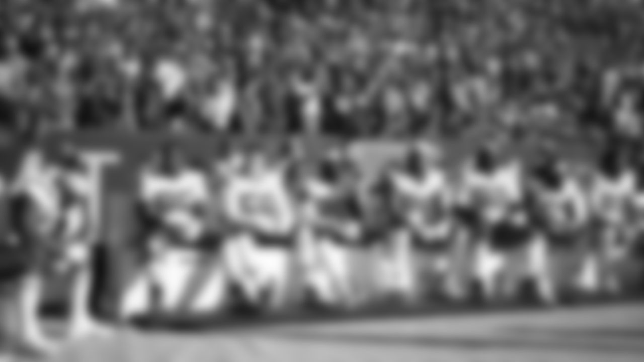 Kansas City Chiefs defensive tackle Mike Pennel (69), defensive tackle Chris Jones (95), defensive end George Karlaftis (56), defensive end Charles Omenihu (90), defensive lineman Jerry Tillery (99), defensive tackle Derrick Nnadi (92), defensive end Mike Danna (51) and defensive end Ashton Gillotte (97) sit on the bench prior to a week 11 NFL football game against the Denver Broncos, Sunday, November 16, 2025 in Denver, CO.