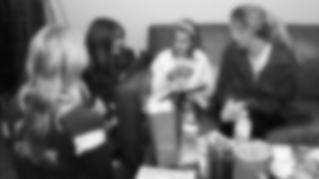 Kansas City Chiefs Cheerleaders interact with kids before the reveal of cornerback Trent McDuffies (22) My Cause My Cleats at the Solace House in Shawnee Mission, Kansas on Tuesday, November 11, 2025.