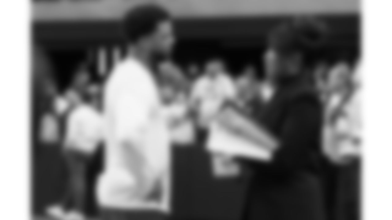 Kansas City Chiefs quarterback Chris Oladokun (19) speaks with a CBS reporter prior to a week 18 game against the Las Vegas Raiders on Sunday, January 3, 2026.