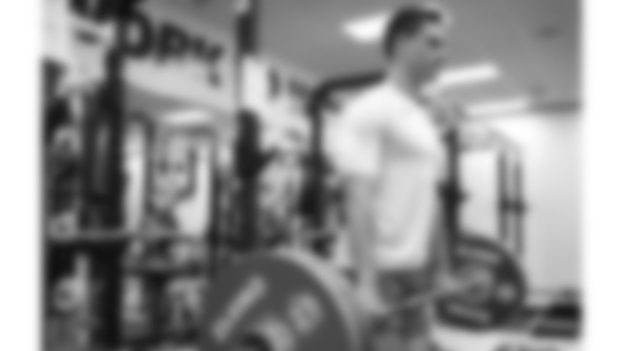 Kansas City Chiefs punter Matt Araiza (14) puts in work in the weight room on Thursday, June 5, 2025.
