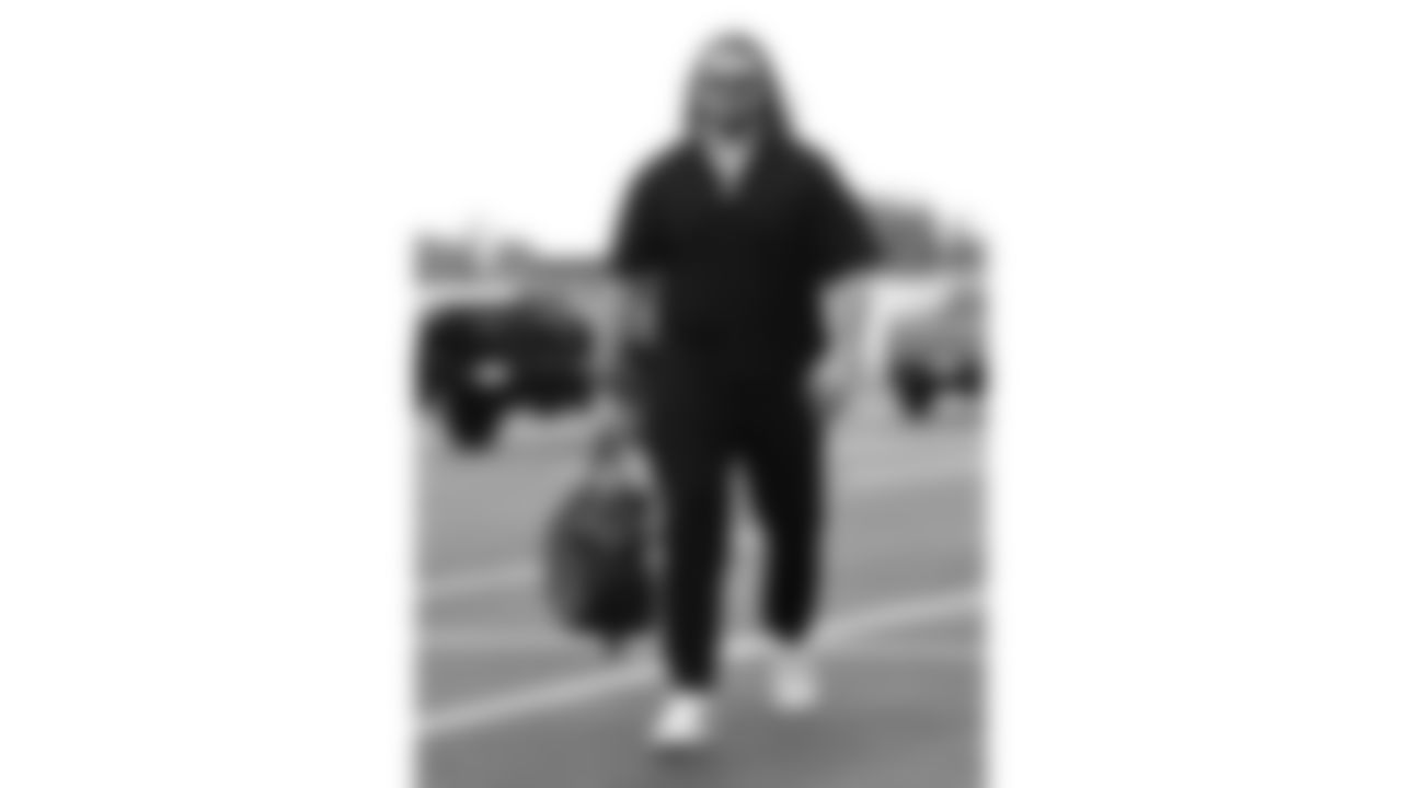 Kansas City Chiefs offensive lineman Hunter Nourzad (60) arrives prior to a week 6 NFL Football game against the Detroit Lions on Sunday, October 12, 2025 in Kansas City, MO.