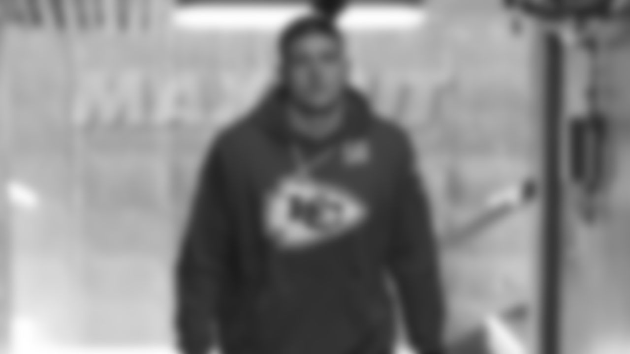 Kansas City Chiefs defensive end George Karlaftis (56) in the tunnel prior to a week 7 NFL Football game against the Las Vegas Raiders on Sunday, October 19, 2025 in Kansas City, MO.