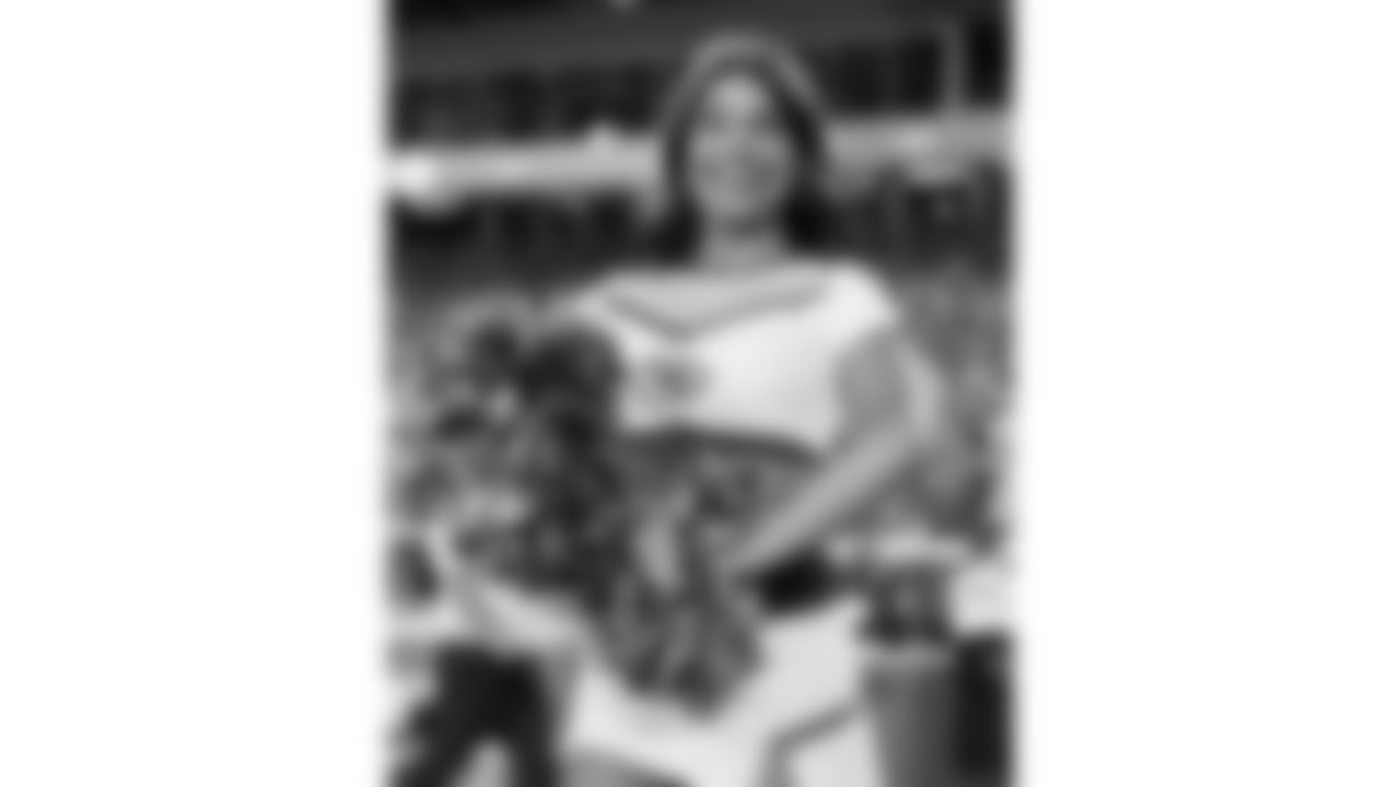 A Kansas City Chiefs Cheerleader prior to the week 6 NFL football game against the Detroit Lions, Sunday, October 12, 2025 in Kansas City, MO.