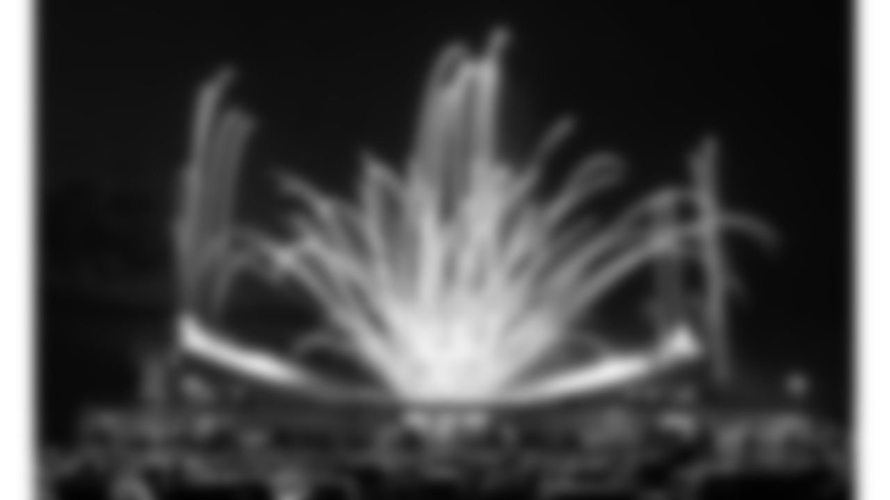 Fireworks over GEHA Field at Arrowhead Stadium prior to the week 6 NFL football game between the Kansas City Chiefs and the Detroit Lions, Sunday, October 12, 2025 in Kansas City, MO.