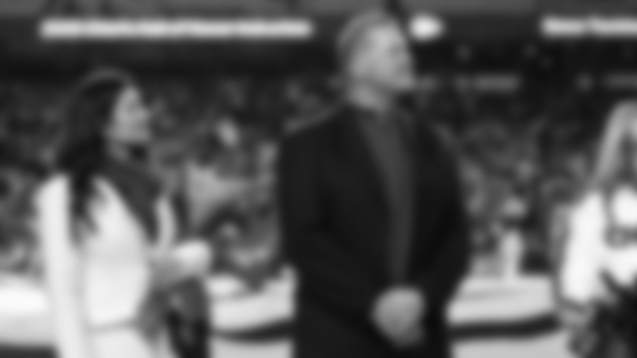 Sarah and Bill Maas during Chiefs Hall of Fame induction during halftime of an NFL week 14 matchup against the Houston Texans, Sunday December 7, 2025.