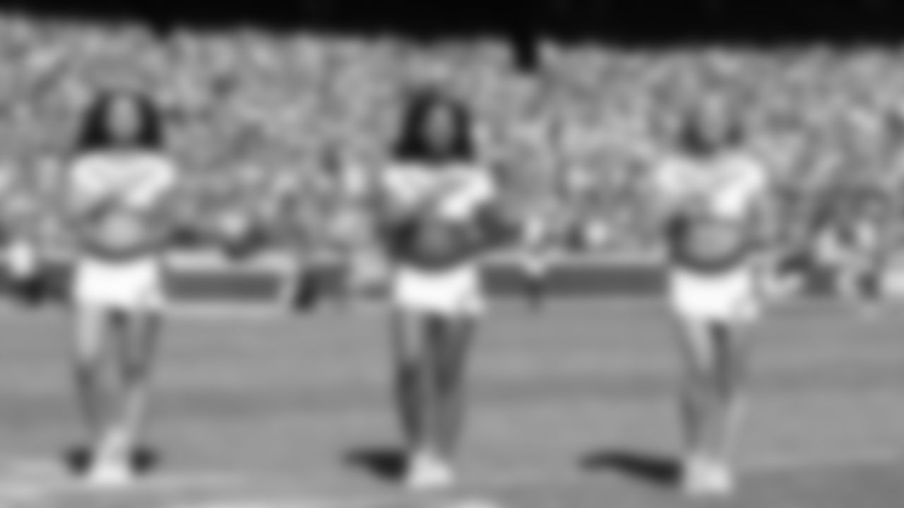 Kansas City Chiefs Cheerleaders on the field during a week 7 NFL Football game against the Las Vegas Raiders on Sunday, October 19, 2025.