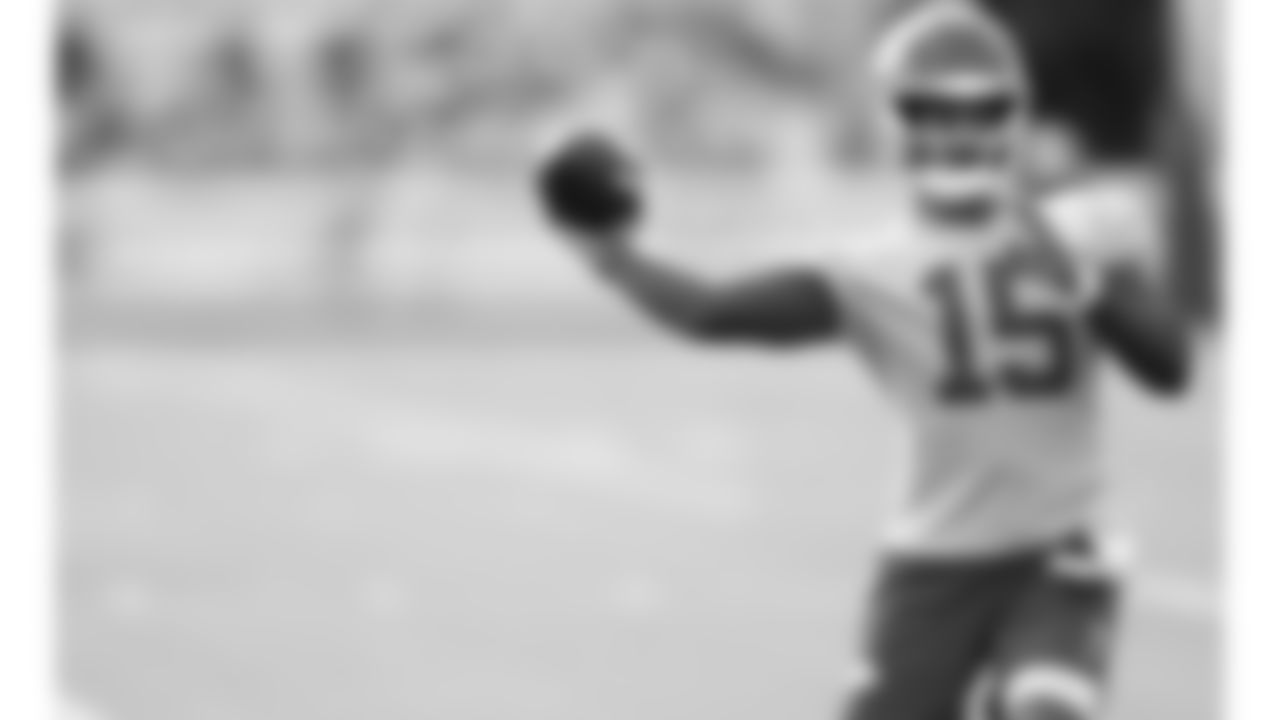 Kansas City Chiefs quarterback Patrick Mahomes (15) during day 3 of training camp on Thursday July 24, 2025