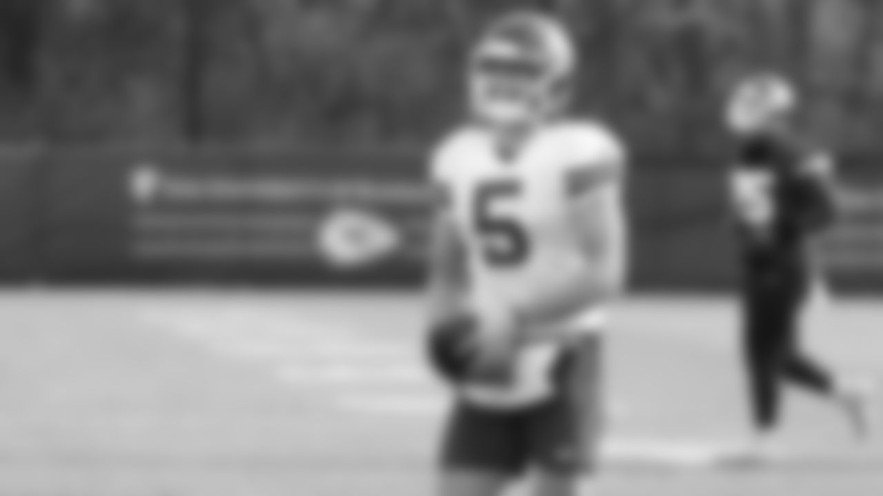Kansas City Chiefs punter Tommy Townsend (5) during practice for the Week 15 NFL football game on Thursday, December 14, 2023 in Kansas City, MO.