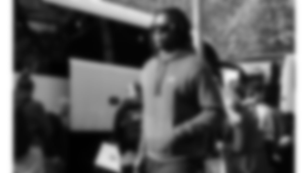 Kansas City Chiefs linebacker Darius Harris (59) arrives in Frankfurt ahead of the NFL regular season week 9 game on Friday, November 3, 2023.