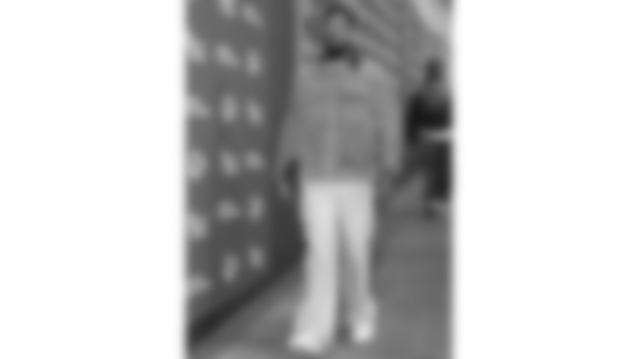 Kansas City Chiefs tackle Jawaan Taylor (74) arrives prior to a week 12 NFL Football game against the Indianapolis Colts on Sunday, November 23, 2025 in Kansas City, MO