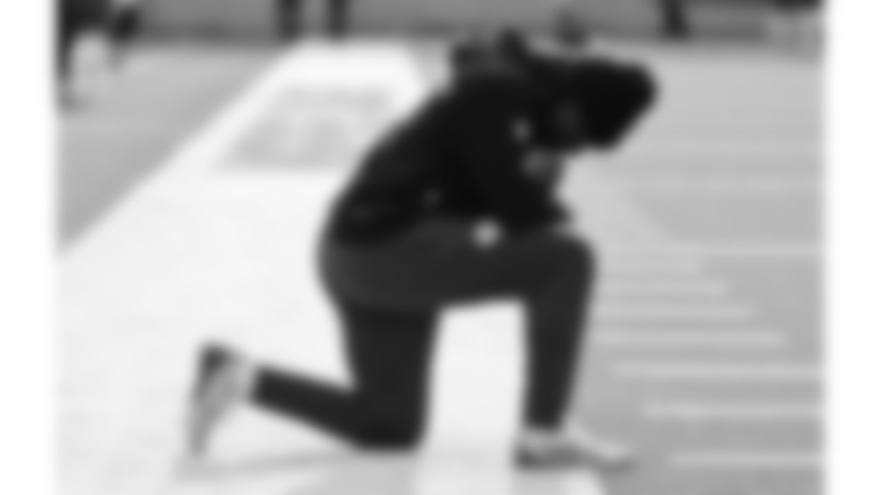 Kansas City Chiefs wide receiver Jalen Royals (11) prays prior to a week 16 NFL Football game against the Tennessee Titans on Sunday, December 21, 2025 in Nashville, Tennessee.