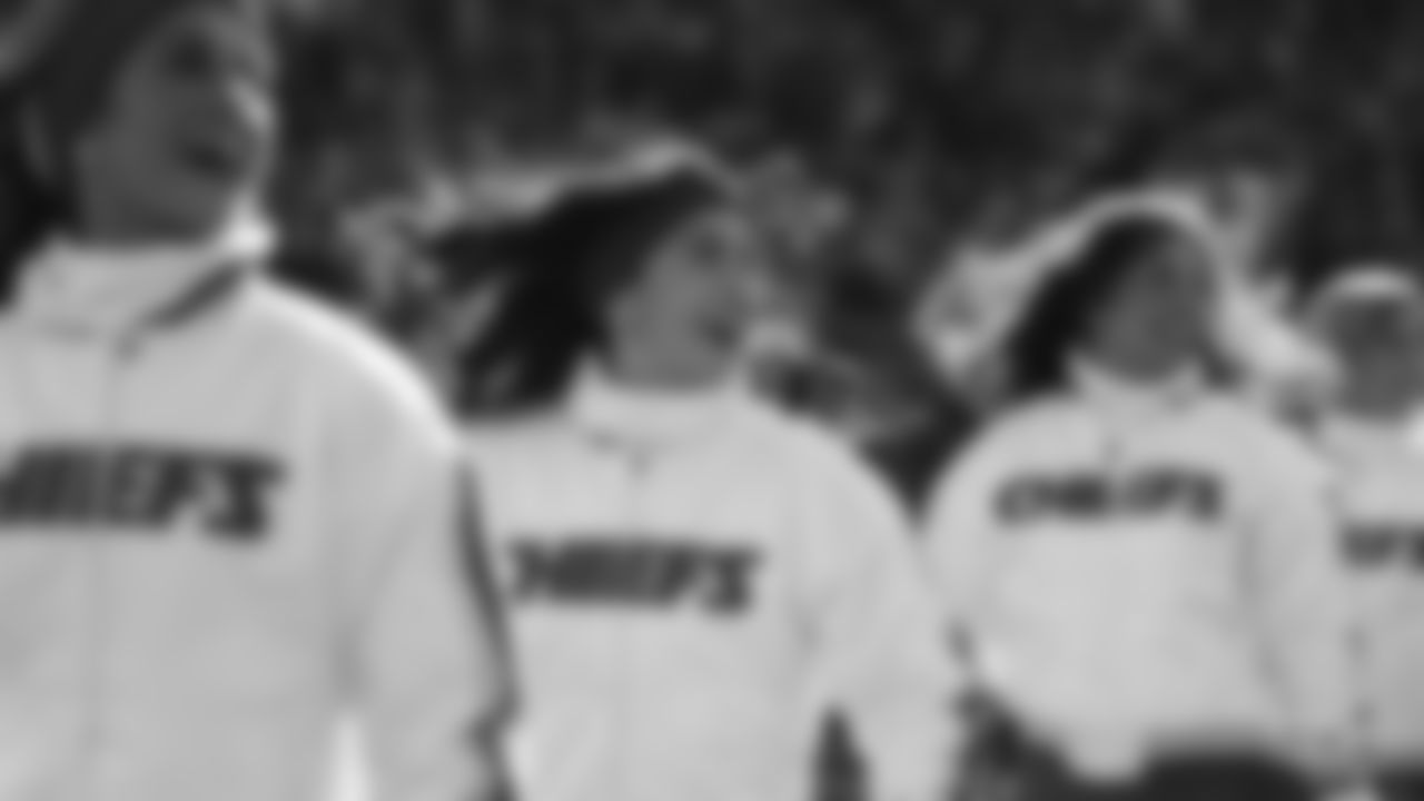 Kansas City Chiefs Cheerleaders enter the field prior to a week 15 NFL Football game against the Los Angeles Chargers on Sunday, December 14, 2025 in Kansas City, MO.