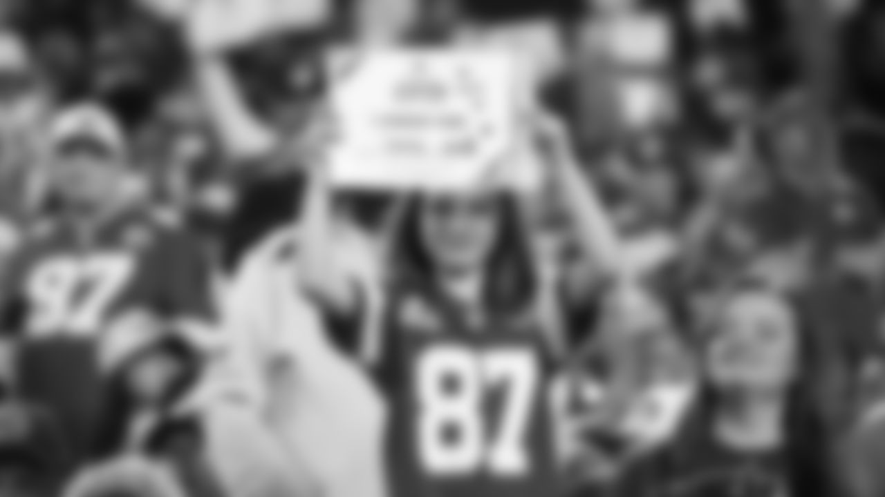 Fan holds up Crucial Catch sign during a week 6 NFL Football game against the Detroit Lions on Sunday, October 12, 2025 in Kansas City, MO.