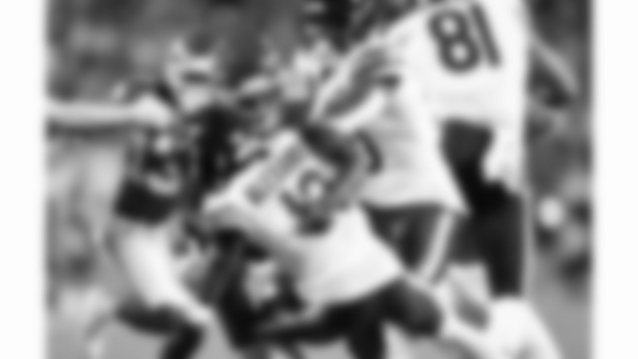 Kansas City Chiefs wide receiver Jimmy Holiday (82) tackles Chicago Bears wide receiver Maurice Alexander (13) during a preseason week 3 NFL football game, Friday, August 22, 2025 in Kansas City, MO.