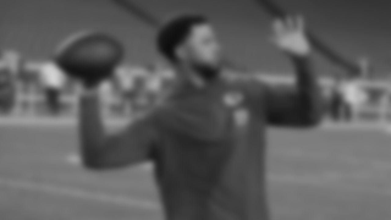 Kansas City Chiefs quarterback Chris Oladokun (19) warms up prior to an NFL week 17 matchup against the Denver Broncos, Thursday, December 25, 2025.