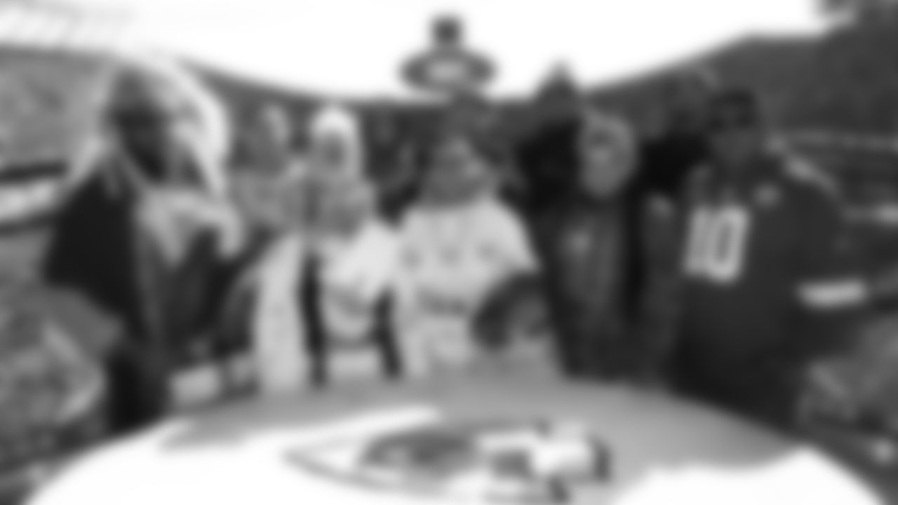 Christopher and Zach Cotten Citizens of the Choctaw Nation, Ambassador: Willie Roaf Blessings of the Four Directions, Spiritual Leader Alan Fletcher, of the Cheyenne and Arapaho Tribes of Oklahoma for the blessing of the Drum/Honor song on the GEHA Deck prior to a week 12 NFL Football game against the Indianapolis Colts on Sunday, November 23, 2025 in Kansas City, MO