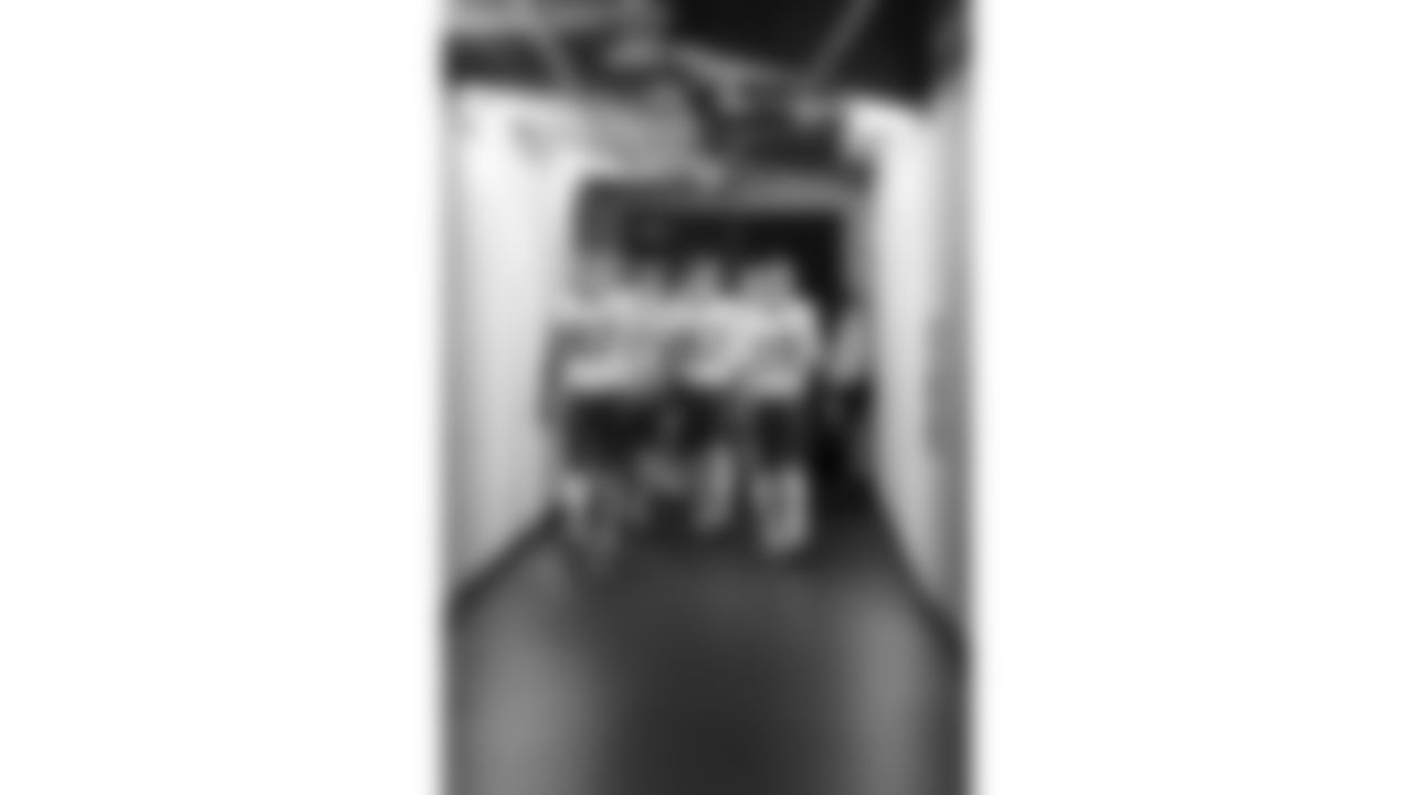 Kansas City Chiefs tight end Travis Kelce (87), tight end Noah Gray (83) and quarterback Chris Oladokun (19) lead the team from the locker room prior to a week 18 NFL football game against the Las Vegas Raiders, Sunday, January 4, 2026 in Las Vegas, NV.