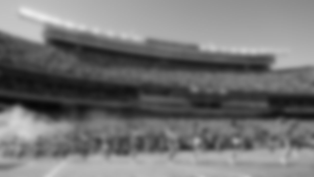 The Kansas City Chiefs Cheerleaders enter the field during a week 7 NFL Football game against the Las Vegas Raiders on Sunday, October 19, 2025.