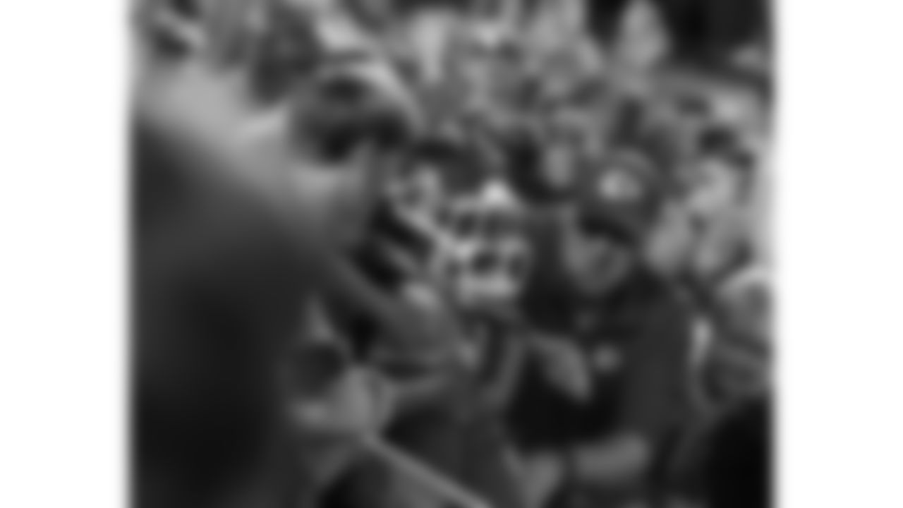 Kansas City Chiefs wide receiver Hollywood Brown (5) jumps into the stands after scoring a touchdown during the week 6 NFL football game against the Detroit Lions, Sunday, October 12, 2025 in Kansas City, MO.