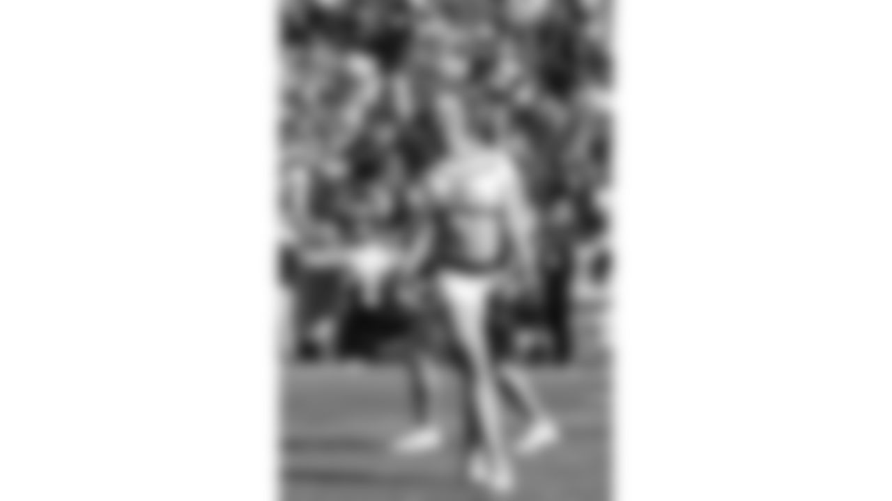 A Kansas City Chiefs Cheerleader performs on the field during a week 7 NFL Football game against the Las Vegas Raiders on Sunday, October 19, 2025.