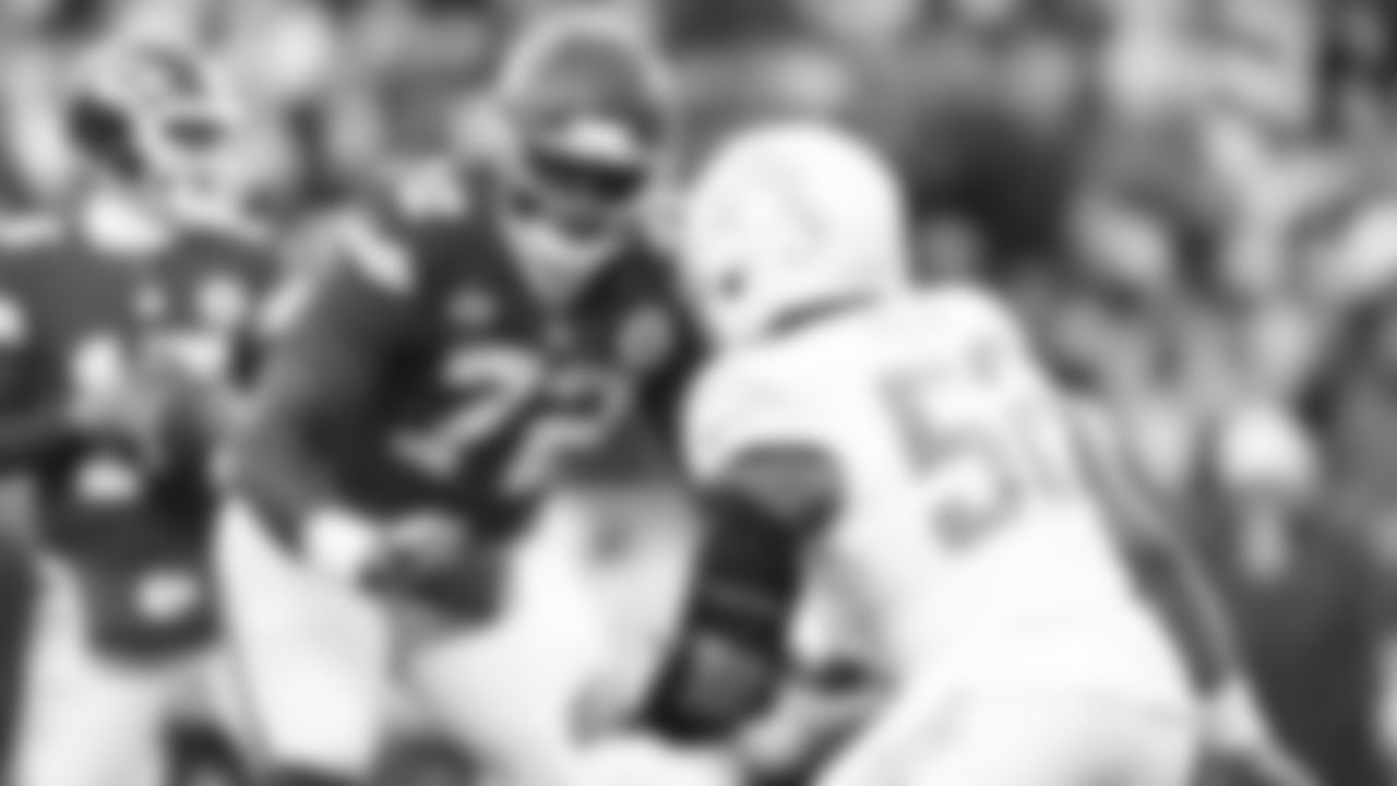 Kansas City Chiefs tackle Chukwuebuka Godrick (72) blocks during an NFL week 15 matchup against the Los Angeles Chargers, Sunday December 14, 2025.