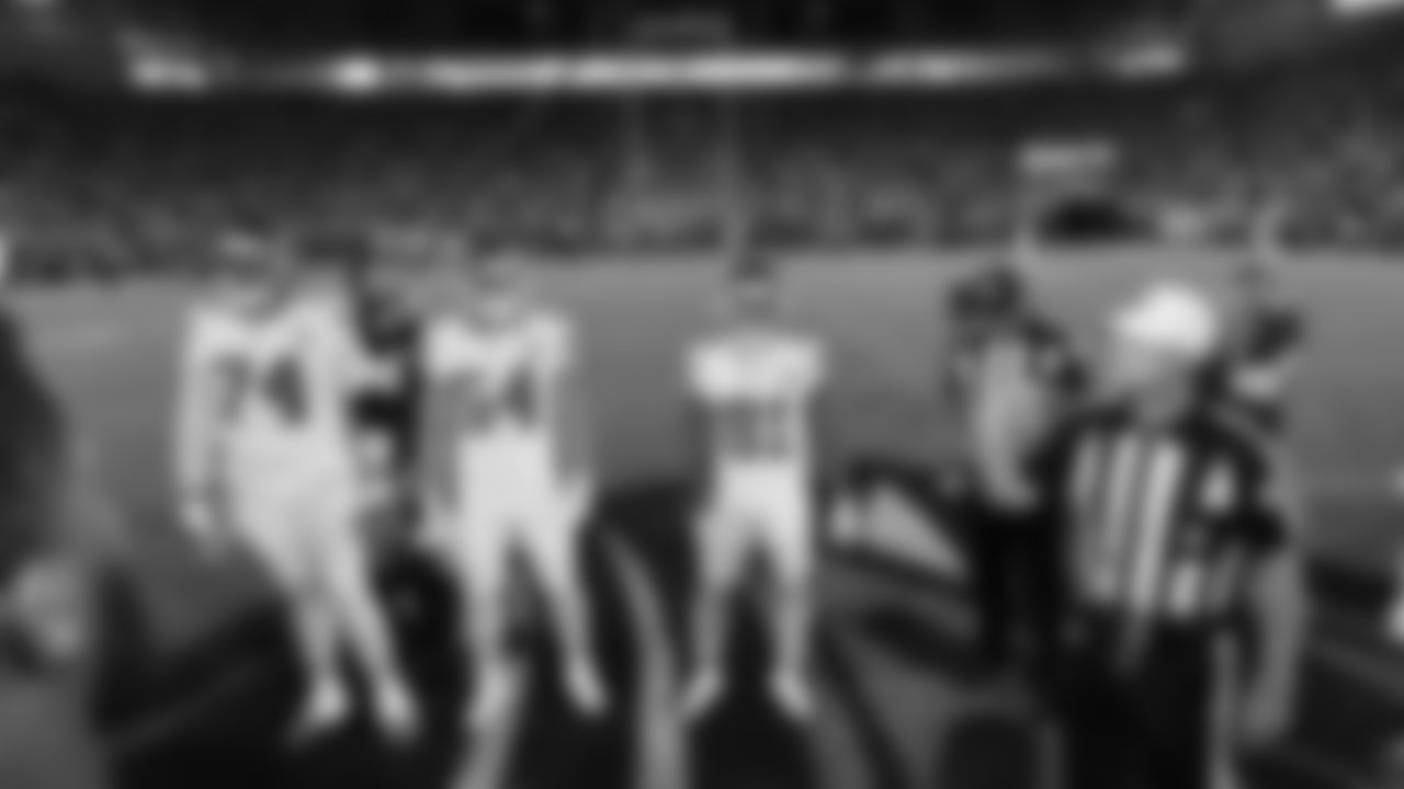 The captains prior to a week 5 NFL football game against the Jacksonville Jaguars, Monday, October 6, 2025, in Jacksonville, FL.