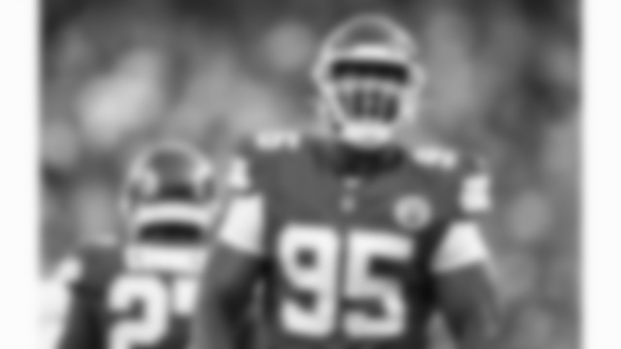 Kansas City Chiefs defensive tackle Chris Jones (95) celebrates getting a tackle during the week 4 NFL football game against the Baltimore Ravens, Sunday, September 28, 2025 in Kansas City, MO.