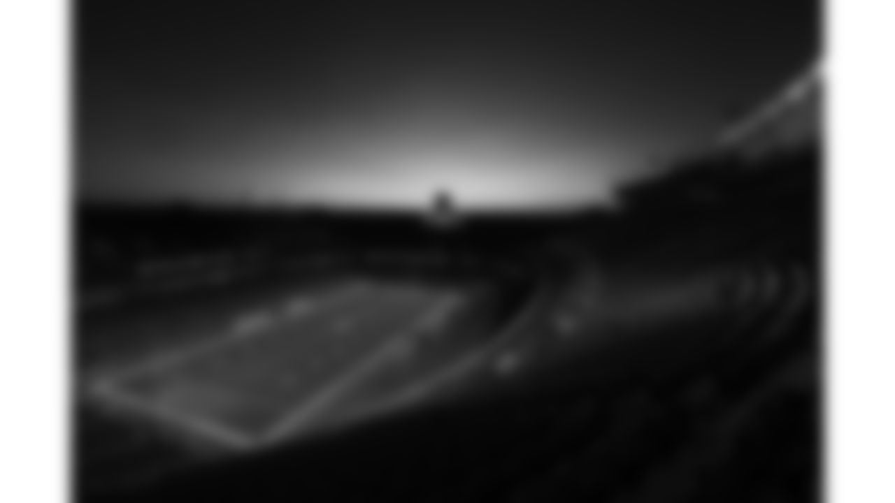 An overhead scenic view of GEHA Field at Arrowhead Stadium at sunrise prior to a week 15 NFL football game between the Kansas City Chiefs and the Los Angeles Chargers, Sunday, December 14, 2025 in Kansas City, MO.