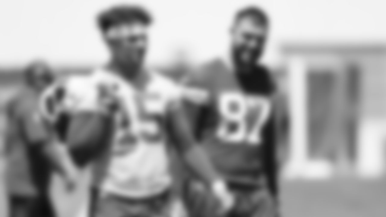Kansas City Chiefs tight end Travis Kelce (87) at practice during Phase 3 of OTAs on Friday, June 7, 2024 in Kansas City, Missouri.