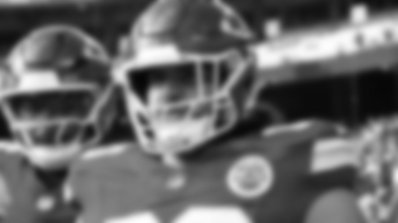 Kansas City Chiefs offensive lineman Hunter Nourzad (60) looks on prior to a week 12 NFL Football game against the Indianapolis Colts on Sunday, November 23, 2025 in Kansas City, MO