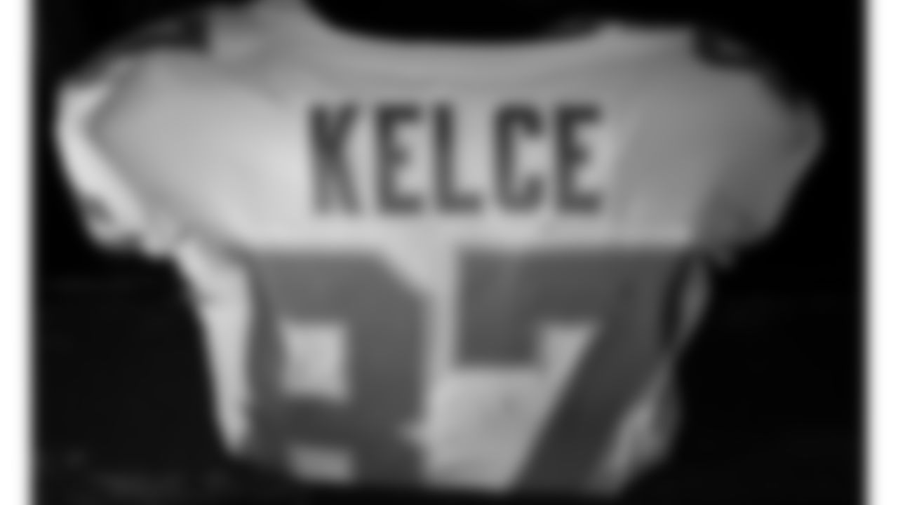 Kansas City Chiefs tight end Travis Kelce's (87) jersey sits in his locker prior to a week 18 NFL football game against the Las Vegas Raiders, Sunday, January 4, 2026 in Las Vegas, NV.